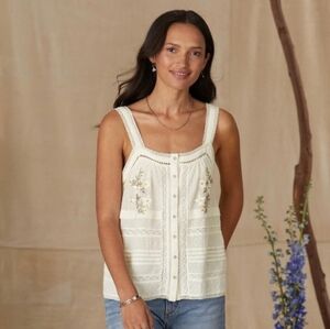 Sundance Gentil Kerchief Embroidered Floral Button Up Crochet Tank Top Camisole